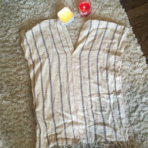 cream pink & purple stitch poncho with fringe!